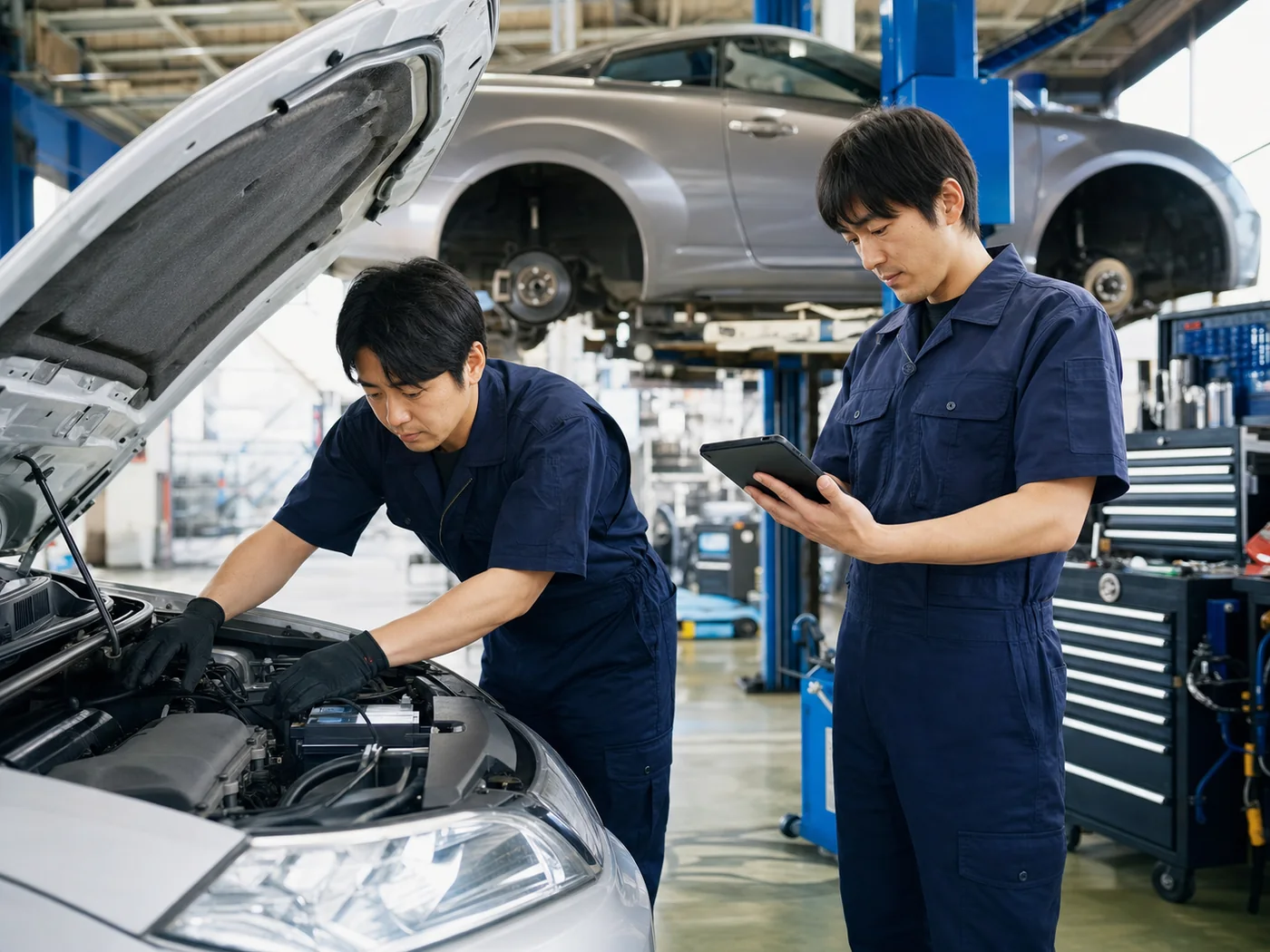 整備士が診断機で車両を確認するイメージ